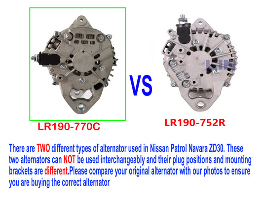 Alternator Fits Nissan Patrol GU Y61 ZD30DDTi 3.0L Diesel 2000-16 LR190-770C vs LR190-752R