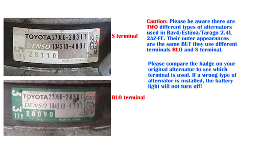 Alternator For Toyota Rav4 ACA33 38 Estima Tarago ACR 2AZ-FE 2.4L 2006-2019 RLO Terminal vs S terminal