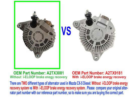 Alternator Mazda CX-5 KE KF SH-VPTS 2.2L Turbo Diesel 2012-17 (NON i-ELOOP) vs i-ELOOP