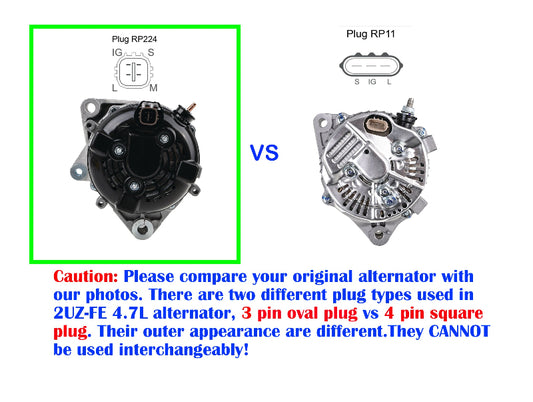 Alternator fits Toyota Landcruiser UZJ100R 200R V8 2UZ-FE 4.7L 98-07 4 PIN vs 3 PIN