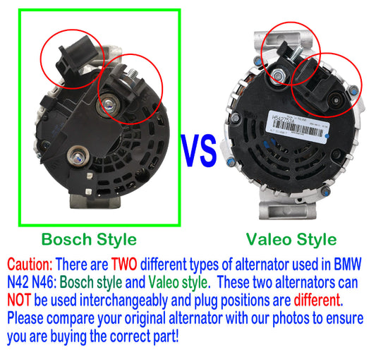 Alternator for BMW 116 118 316 318 E46 E90 E91 X1 2.0 petrol N42 N46 2001-12 Bosch style vs Valeo Style