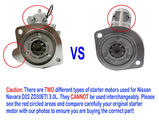 Starter Motor For Nissan Navara D22 ZD30ETI 3.0L Diesel 2000-2008 Two Different Variations