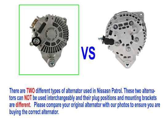 Two Different Types of Alternators for Nissan PATROL Y62 5.6L VK56VD 2013-2022 Comparison