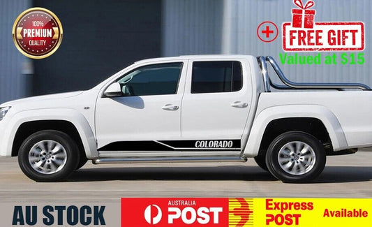 Pair Stickers Side Skirt Sport Decal Univeral Fit For Holden Colorado (BLACK)