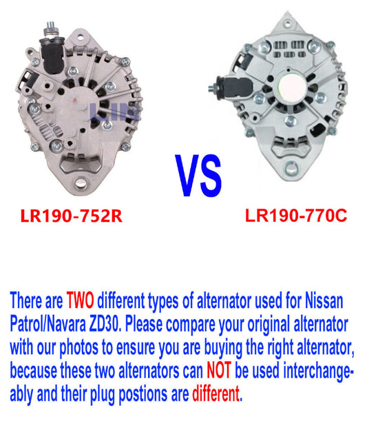 Alternator Fits Nissan Patrol GU Y61 ZD30DDTi 3.0L Diesel 2000-2016 LR190-752R vs LR190-770C