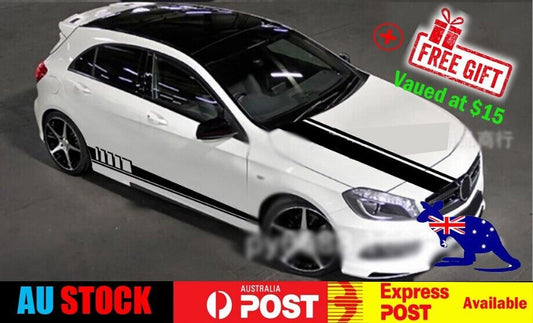 Universal Graphic Bonnet Skirt Mirror Racing Stripe Car Decal/Sticker (Black)