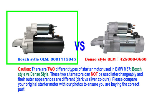 BMW M54 Starter Motor Comparison Bosch style vs Denso style 