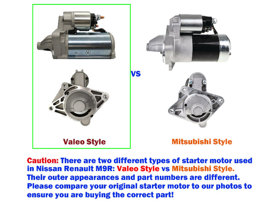 New Starter Motor fit Nissan X-trail T31 Renault Trafic M9R 2.0L Diesel 2008-13 Valeo Style vs Mitsubishi style 