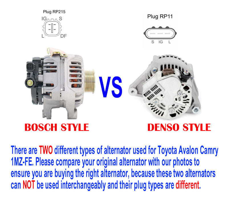 Toyota Camry Avalon 1MZ-FE Alternator Comparison Bosch style vs Denso Style 