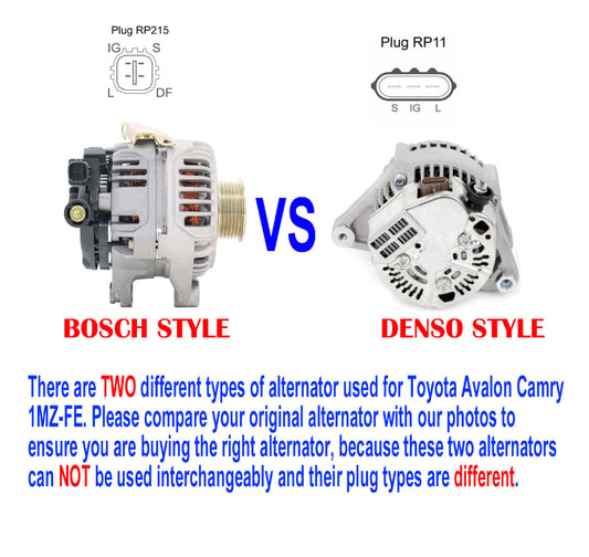 Toyota Camry Avalon 1MZ-FE Alternator Comparison Bosch style vs Denso Style 