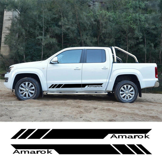 Pair Stickers Side Skirt Decal Universal Fit For Pick Up Truck VW Amarok (BLACK)