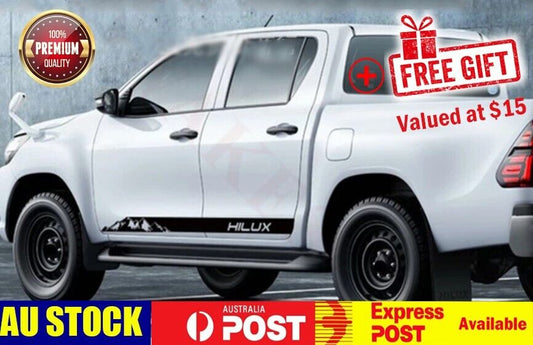 Side Skirt Decal Stickers For Toyota Hilux 4WD Off Road Mountain (Black) 1 Pair