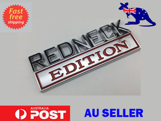 Redneck Edition Car Badge Metal Emblem Universal fit Brand New (Silver&Red)
