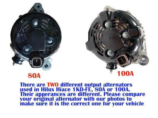 Alternator for Toyota Hilux Hiace D4D Turbo Diesel 3.0L 1KD-FTV 2005-15 80A vs 100A 