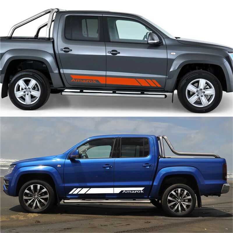 Pair Stickers Side Skirt Decal Universal Fit For Pick Up Truck VW Amarok (BLACK)