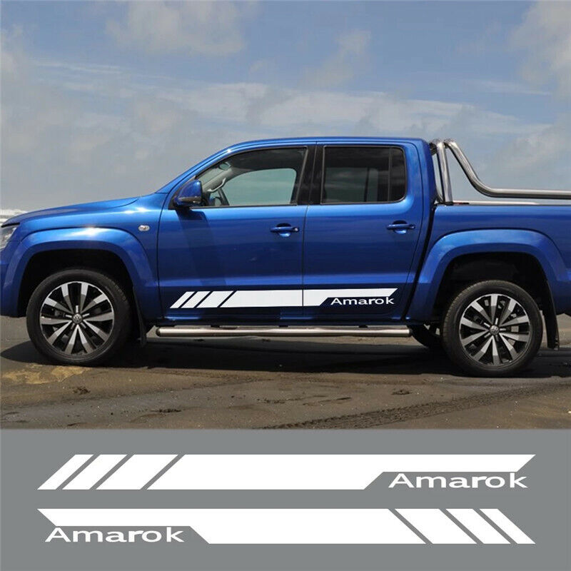 Pair Stickers Side Skirt Decal Universal Fit For Pick Up Truck VW Amarok (WHITE)