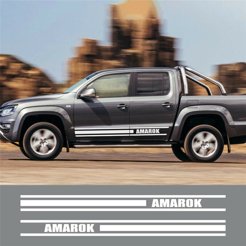 Pair Stickers Side Skirt Sport Decal Universal Fit For VW Amarok Truck (WHITE)