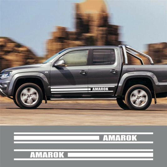 Pair Stickers Side Skirt Sport Decal Universal Fit For VW Amarok Truck (WHITE)