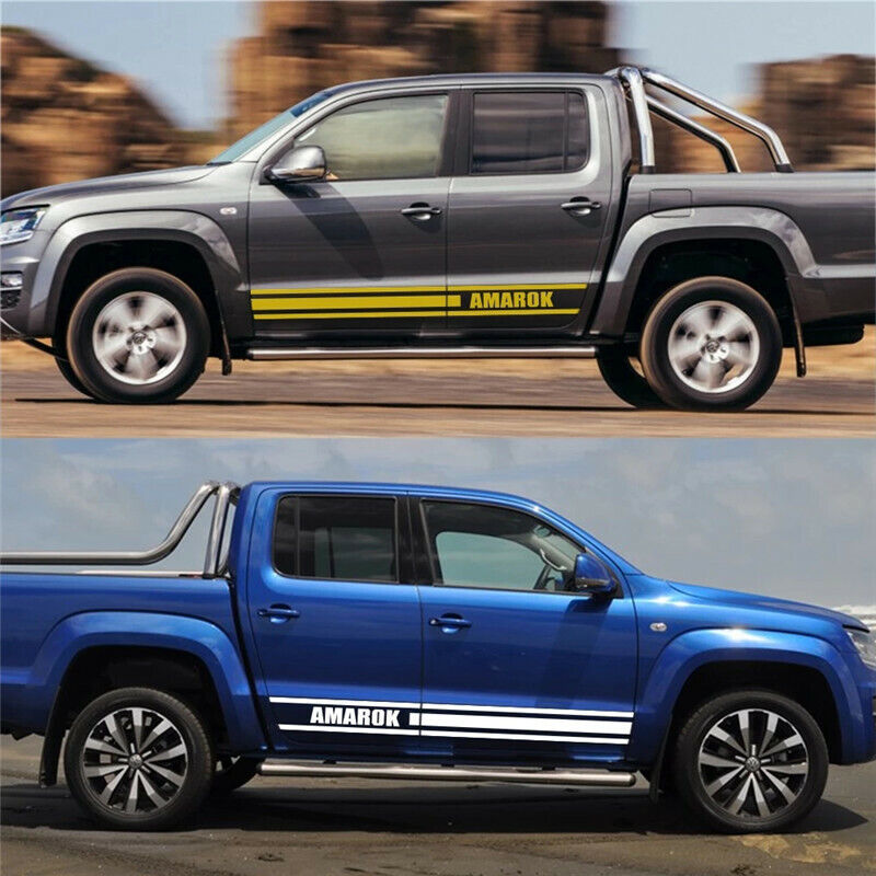 Pair Stickers Side Skirt Sport Decal Universal Fit For VW Amarok Truck (WHITE)