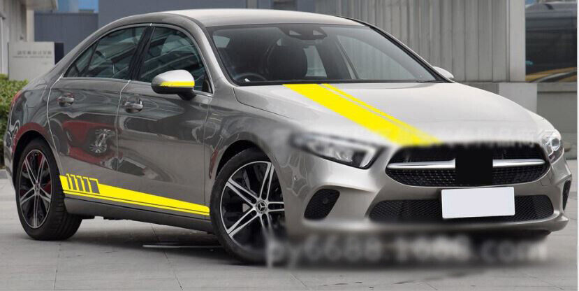 Universal Graphic Bonnet Skirt Mirror Racing Stripe Car Decal/Sticker (Black)