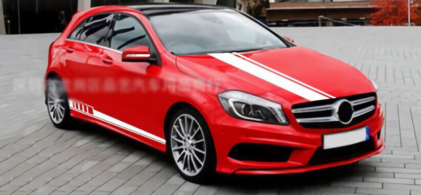 Universal Graphic Bonnet Skirt Mirror Racing Stripe Car Decal/Sticker (Black)