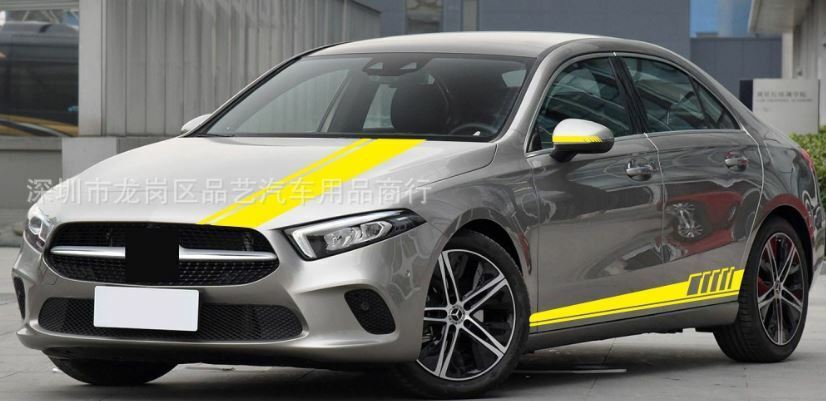 Universal Graphic Bonnet Skirt Mirror Racing Stripe Car Decal/Sticker (Black)